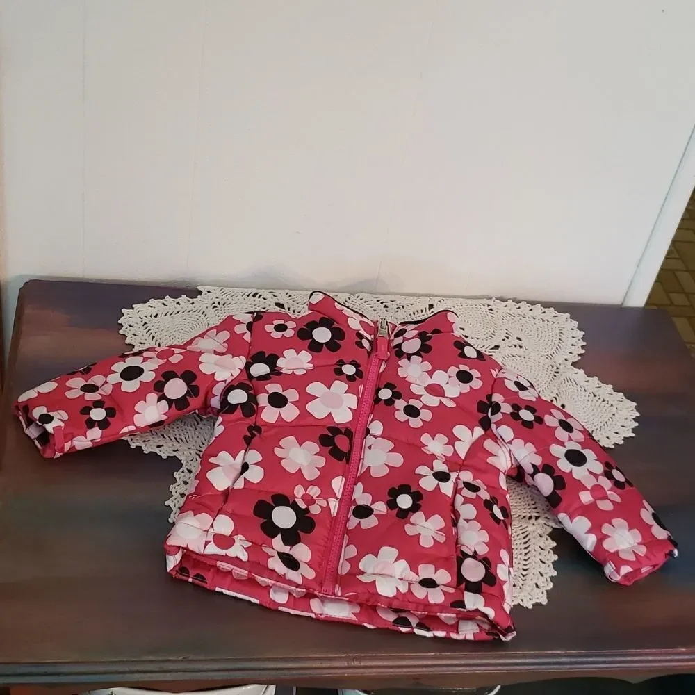 Healthtex Winter Coat Jacket - Hot Pink with Pink White Black Flowers Sz 12M